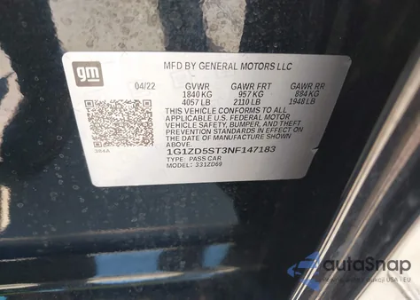 2022 Chevrolet Malibu Fwd Lt from USA, damaged, VIN 1G1ZD5ST3NF147183